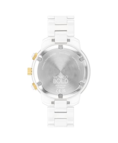 Movado 3600933 Bold Verso Women s Swiss Quartz Ionic Plated Light Gold Steel and Ceramic Link Bracelet Watch, Color: White