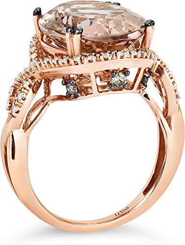 1/4 Carat Diamond and Oval Morganite Halo Engagement Ring for Women in 14k Rose Gold (Fancy Brown/G-H, VS2-SI2, cttw) Promise Anniversary Ring Size 5 to 10 by LeVian