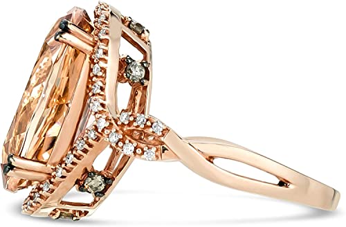 1/4 Carat Diamond and Oval Morganite Halo Engagement Ring for Women in 14k Rose Gold (Fancy Brown/G-H, VS2-SI2, cttw) Promise Anniversary Ring Size 5 to 10 by LeVian