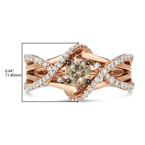 3/4 Carat White and Chocolate Diamond Split Shank Crossover Ring for Women in 14k Rose Gold (G-H/Fancy Brown, VS2-SI1, cttw) Anniversary Promise Ring Size 5.25 to 9.5 by LeVian