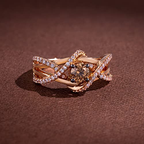 3/4 Carat White and Chocolate Diamond Split Shank Crossover Ring for Women in 14k Rose Gold (G-H/Fancy Brown, VS2-SI1, cttw) Anniversary Promise Ring Size 5.25 to 9.5 by LeVian