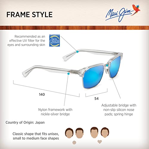 Maui Jim Unisex Sunglasses Clear Frame, Blue Hawaii Mirror Polarized Lenses, 54MM