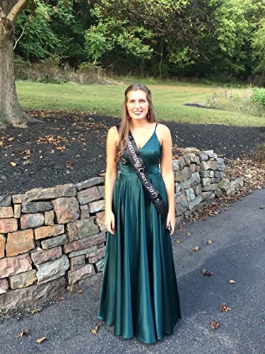 SMORBRID Women s Spaghetti Strap Prom Dresses Long with Pockets Satin Formal Evening Party Gowns with Slit