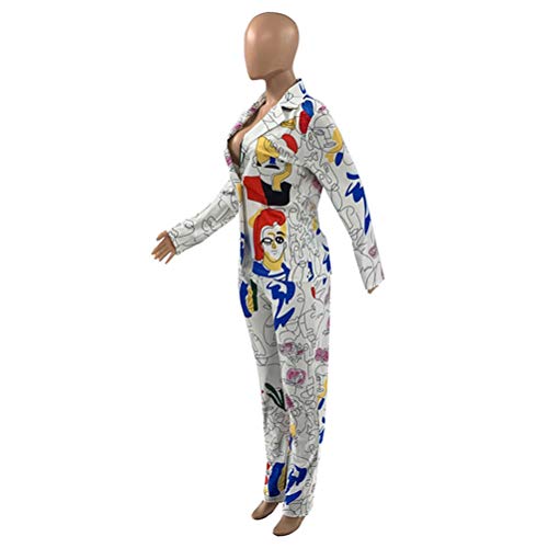 Womens Sexy 2 Pieces Graffiti Print Blazer Suit Pants Set Nightclub Tracksuit Outfit Set