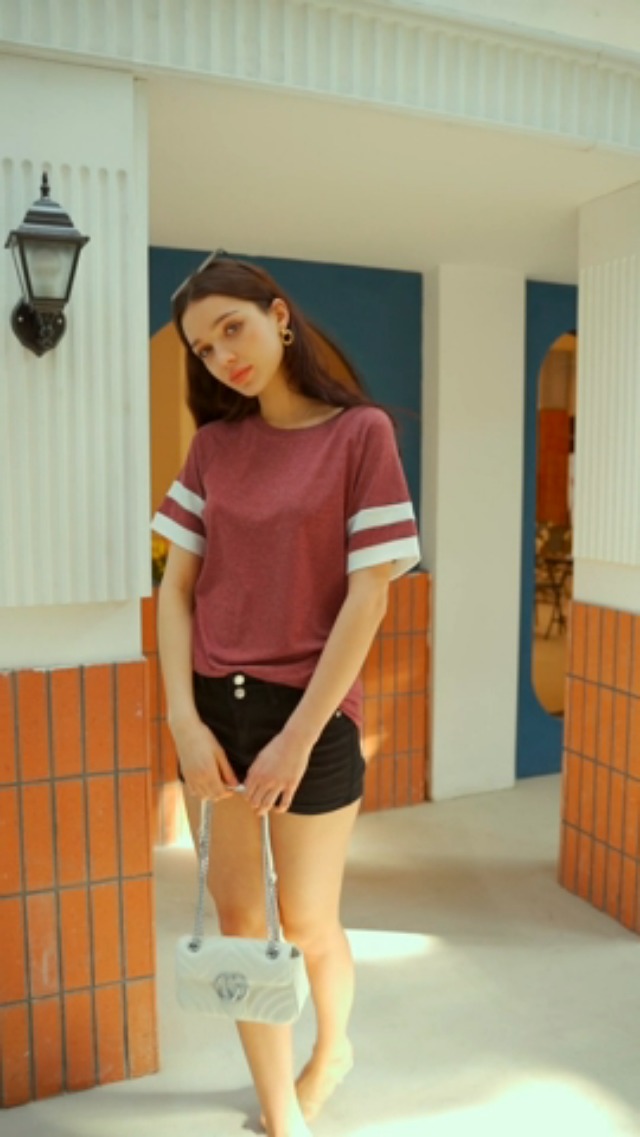 Womens T Shirts Short Sleeve Tunic Tops Loose Crewneck Color Block Casual Tee Shirts Blouses