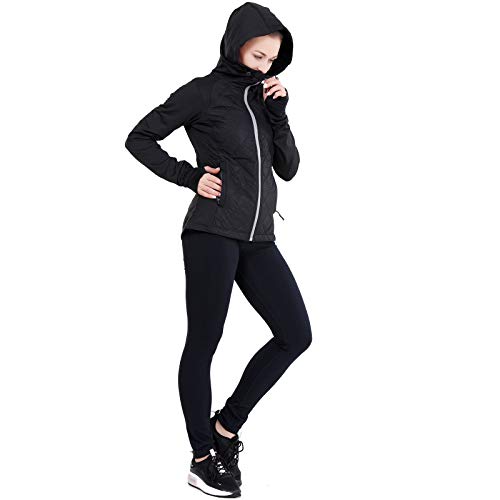 AMORUN Women’s Hybrid Jacket Shell ,Windproof & Breathable Outerwaer Insulated Full Zip Hoodie Thumb Holes