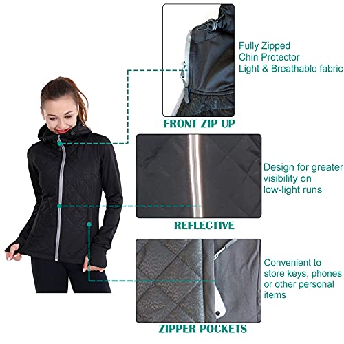 AMORUN Women’s Hybrid Jacket Shell ,Windproof & Breathable Outerwaer Insulated Full Zip Hoodie Thumb Holes