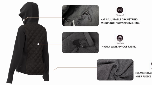 AMORUN Women’s Hybrid Jacket Shell ,Windproof & Breathable Outerwaer Insulated Full Zip Hoodie Thumb Holes