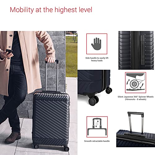 BUGATTI Oslo Collection 3 Piece Hard Shell Luggage Set, Polycarbonate Expandable Suitcases with 360-Degree Spinner Wheels, 20 Inch Carry On, 24 Inch Mid-size, 28 Inch Large Bags, Navy