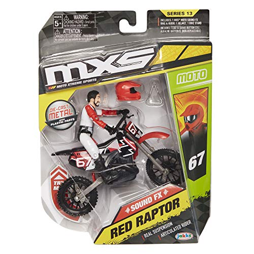 MXS Motocross Bike Toys Moto Extreme Sports, Bike & Rider with SFX Sounds by Jakks Pacific Action Figure Playsets - #67 Red & White Rider, for Kids Ages 5+