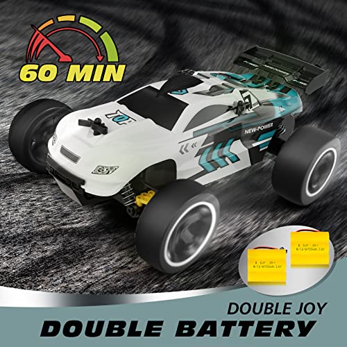 Tecnock RC Racing Car, 2.4Ghz High Speed Remote Control Car, 1:18 2WD Toy Cars Buggy for Boys & Girls with Two Rechargeable Batteries for Car, Gift for Kids (White)