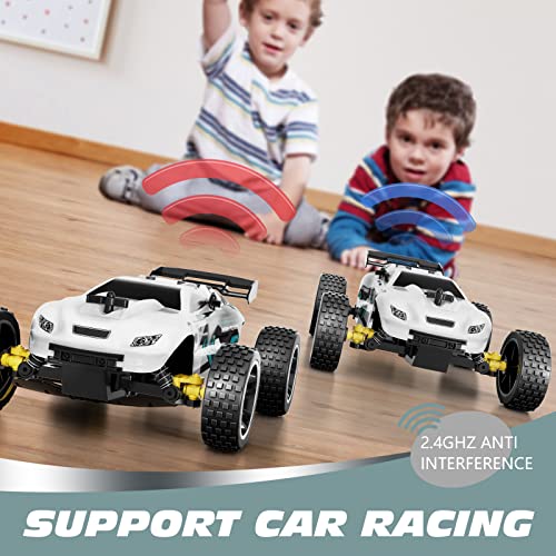 Tecnock RC Racing Car, 2.4Ghz High Speed Remote Control Car, 1:18 2WD Toy Cars Buggy for Boys & Girls with Two Rechargeable Batteries for Car, Gift for Kids (White)