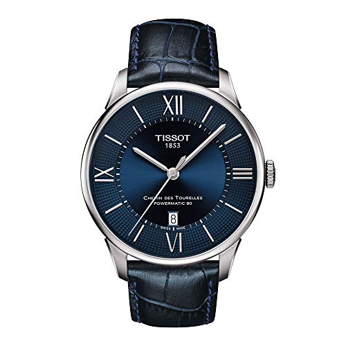 Tissot mens Chemin des Tourelles Stainless Steel Dress Watch Blue T0994071604800