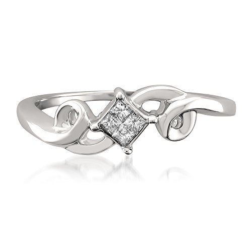 La4ve Diamonds 14k White Gold Princess-cut Diamond Invisible-Set Engagement Promise Ring (1/10 cttw, H-I, I1-I2)