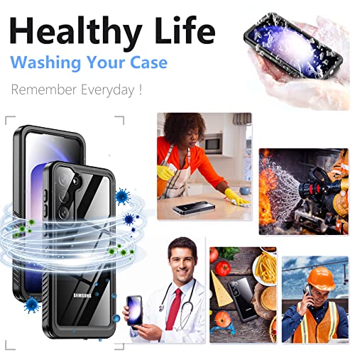Temdan for Samsung Galaxy S23 Case,Waterproof Built-in Lens & Screen Protector[Full Body Shockproof][12 FT Military Drop Proof][Dustproof][IP68 Underwater] Case for Galaxy S23 5G 6.1’’-Black/Clear