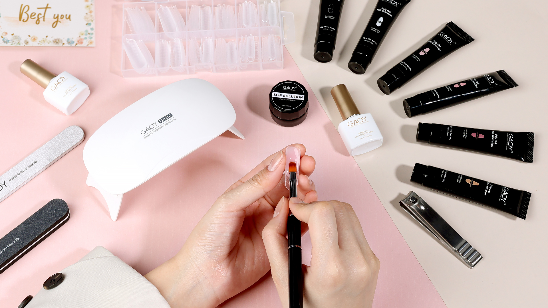 GAOY Poly Gel Nail Kit with U V Light Starter Kit, 6 Pcs Builder Gel Nail Extension Kit for Beginners with Everything Nail Art DIY