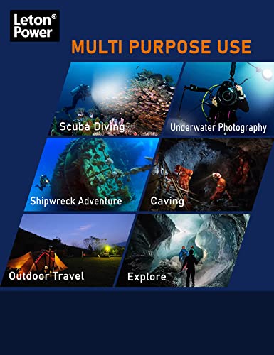 Diving Flashlight,LetonPower 2000Lumens Dive Light,100m Underwater Lights,Dive Lights Scuba Diving,with Type-C Charging Underwater Flashlight for Professional Outdoor Underwater Sports