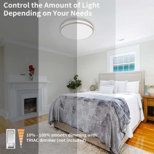 kadision LED Flush Mount Ceiling Light with BN Finish, 3CCT (3000K/4000K/5000K), 1600lm Dimmable Flush Mount Light Fixture 13”, ETL Listed (2 Pack)